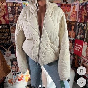 Wild Fable Cream Quilted Bomber Jacket
